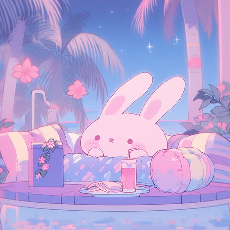 #wallart #cute #kawaii #vaporwave #lofi Kawaii Bunny Aesthetic, Kawaii Vaporwave, Chill Aesthetic, Bujo Art, Kawaii Bunny, Profile Pic, Cute Kawaii, Art Inspo, Moon