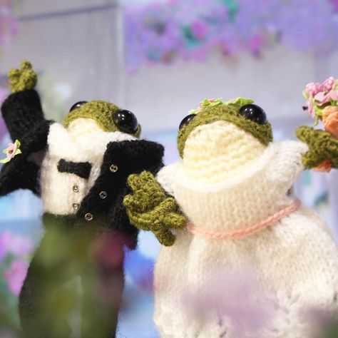 Crochet Couple, Couple Crochet, Frog Couple, Frog Wedding, Knitted Frog, Old Instagram, Frog Doll, Frog Life, Old Pics