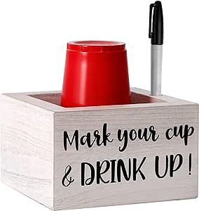 Single Cup Holder with Marker Slot Wooden Mark Your Cup and Drink Up Cup Holder Party Cup Organizer 2 Sides Designs Drink Dispensers for Parties Farmhouse Bar Party Decor Housewarming Hostess Mark Your Cup, Bar Party Decor, Cup Organizer, Farmhouse Bar, Bar Party, Drink Dispenser, Party Cups, Drink Up, Cup Holder