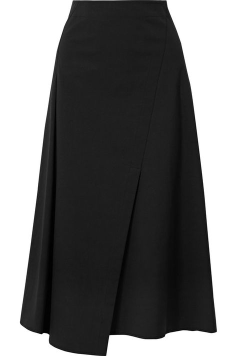 Wrap-Effect Skirt | Midi Skirt Black, Long Skirt Fashion, Packing Guide, Army Skirt, Midi Black Skirt, Model Rok, Black Cotton Skirt, Tall Skirt, Plain Skirt