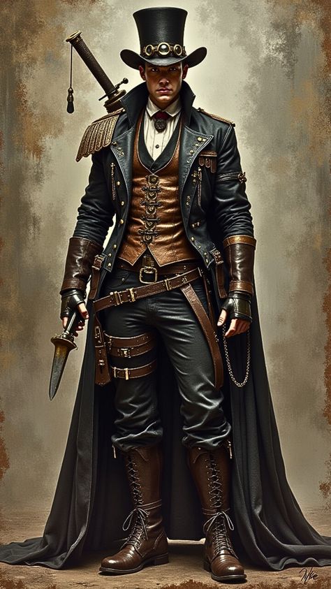 Visit our Channel for all type of Fantasy. linktr.ee/FantasyWorldsUnited #Fantasy #steampunk #art #character #dresslook Steampunk Fashion Men, Steampunk Moodboard, Steam Punk Character Design, Steampunk Character Art, Steampunk Wizard, Fantasy Art Style, Punk Character Design, Cyberpunk Costume, Punk Character