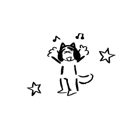 Dance Cartoon Aesthetic, Dance Icon Aesthetic, Dancing Cat Drawing, Cat Listening To Music Drawing, Doodle Dancing, Listening To Music Reaction Pic, Aster Aesthetic, Listening To Music Drawing, Cat Listening To Music