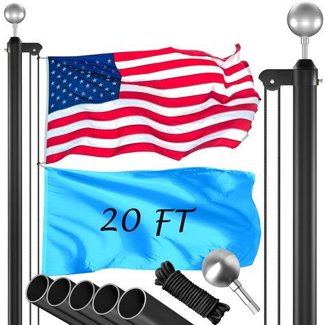 PRICES MAY VARY. Metal Flag Pole: Upgrade to our superior flag pole kit and 12-gauge aluminum wall thickness for a buried installation, making a smart choice for lasting durability. The exceptional wind and rust-resistant material is engineered to withstand all outdoor weather conditions, ensuring that your flagpole remains steadfast for years. Avoid concerns about collapse or deterioration of your flagpoles for outside house with this fundamentally robust upgrade. High Wind Flag Pole: Whether i House In Ground, Wind Flag, Metal Flag, Flag Poles, Yard And Garden, Outdoor House, Outdoor Living Decor, Outdoor Flags, Black Flag