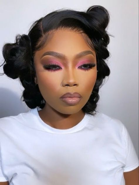 Pink And Brown Eyeshadow Looks Black Women, Subtle Pink Makeup Looks Black Women, Eye Makeup For Pink Dress Natural Looks, Pink Smokey Eye Black Women, Hot Pink Eyeshadow Looks Black Women, Pink Smokey Eye Makeup Black Women, Full Glam Makeup Looks Black Women Pink, Pink Lip Makeup Look Black Women, Simple Pink Eyeshadow Looks Black Women