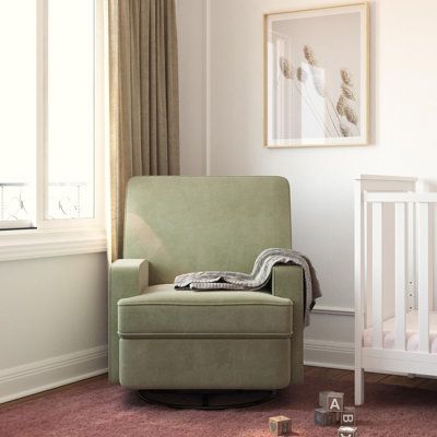 This reclining glider chair offers a contemporary and cozy addition to your nursery. With its streamlined silhouette, comfortable track arms, and soft back cushions, it's an ideal spot for feeding, bonding, and rocking your baby to sleep. Enjoy the smooth gliding action, 360° swivel design, and multiple reclining options to find your preferred comfort position. Designed with safety in mind, this chair features hidden hardware to control the sliding mechanism, keeping curious little fingers safe. Nursery Glider Rocker, Nursery Recliner, Nursery Layout, Nursery Glider, Nursing Chair, Rocking Chair Nursery, Swivel Glider Recliner, Glider Rocker, Baby To Sleep