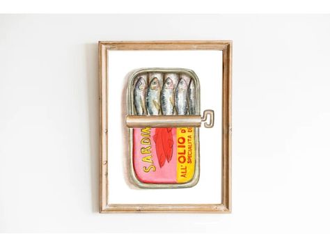 Tinned Sardines Watercolor Painting Print, Gift Sardines, Kitchen Poster, Sardine Tin Art, Dad Gift Sardine, Retro Food Art, Vintage Print - Etsy Sardine Tin, Retro Food, Oil Pastel Art, Tin Art, Kitchen Posters, Retro Recipes, Summer Girl, Pastel Art, Art Class