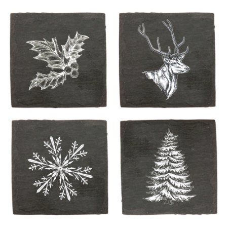 Rustic Holiday Assorted Slate Coasters by Twine Slate Ideas, Slate Painting, Slate Art, Hosting Holidays, Slate Stone, Chalk Drawings, Hand Painted Tiles, Rustic Holiday, Marble Coasters