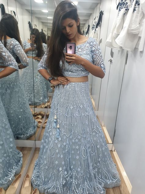 Blue Lehnga with mirror work! Blue Lengha, Desi Outfits, Mirror Work, Two Piece Skirt, Baby Blue, Desi, Skirt Set, Two Piece Skirt Set, Two Piece