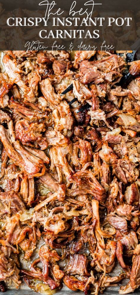 Instant pot carnitas are the ultimate mashup of crispy, juicy and tender pork made in under an hour. They're made to be stuffed in tacos or served over rice with your favorite Mexican-inspired toppings. They're even gluten free, dairy free, and low carb. Instant Pot Carnitas Recipe, Instant Pot Carnitas, Carnitas Recipe, Pork Carnitas, Instant Pot Pork, Instant Pot Dinner Recipes, Instapot Recipes, Pressure Cooker Recipes, Pressure Cooking