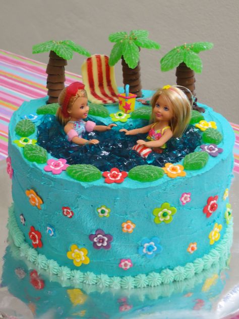 Barbie pool party birthday cake made by me Pool Party Birthday Cake, Pool Birthday Cakes, Pool Party Cake, Swimming Pool Cake, Kue Fondant, Barbie Pool, Barbie Pool Party, Party Birthday Cake, Pool Party Cakes