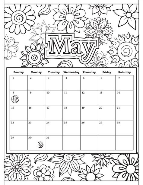 Printable May Calendar Coloring Page Colouring Patterns, 달력 디자인, Calendar 2019, Coloring Calendar, Detailed Coloring Pages, Free Calendar, Printable Adult Coloring Pages, Free Printable Calendar, Kids Calendar