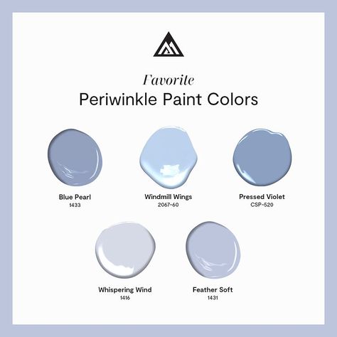 Benjamin Moore on Instagram: “Pretty in periwinkle! Typically blue with an undertone of purple or gray, periwinkle paint colors are reminiscent of its namesake flower.…” Benjamin Moore Periwinkle, Periwinkle Paint Colors, Periwinkle Paint, Periwinkle Color Palette, Lavender Paint Colors, Periwinkle Bedroom, Periwinkle Room, Benjamin Moore Blue, Lavender Paint