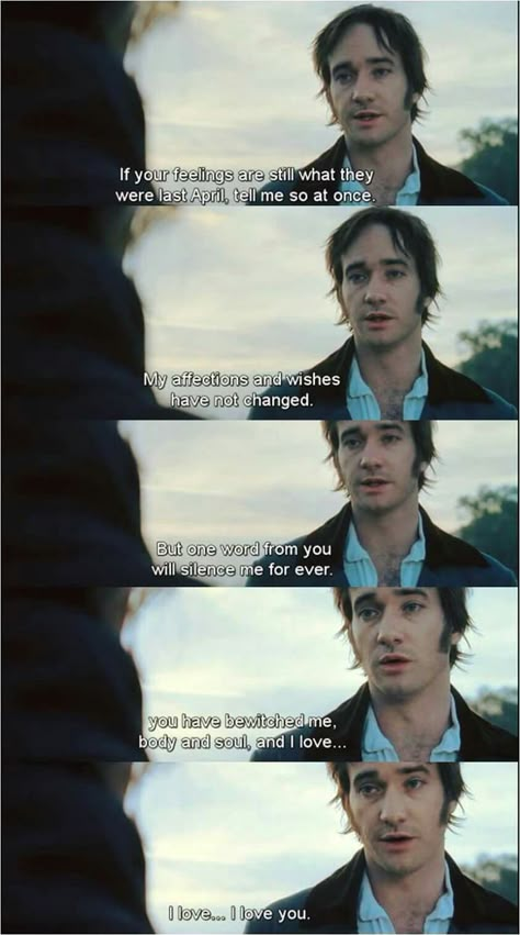 Mr. Darcy's declaration of love to Lizzie at sunrise Lizzie And Darcy, Me Darcy, Ballroom Aesthetic, Pride And Prejudice Quotes, Darcy And Elizabeth, Cinema Quotes, Pride And Prejudice 2005, Declaration Of Love, Favorite Movie Quotes