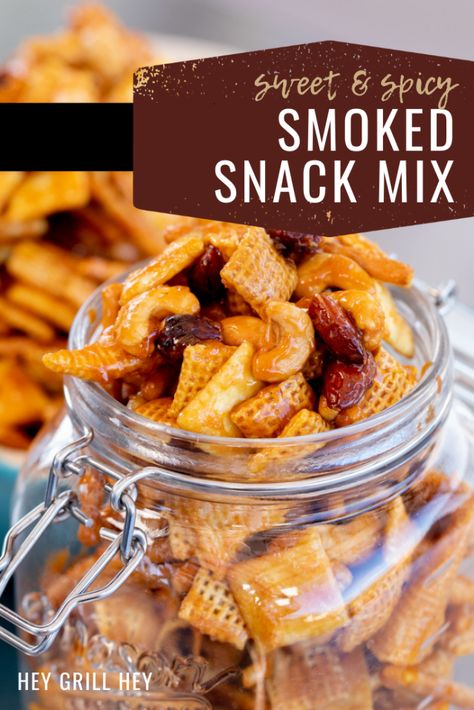 Bbq Treats, Hey Grill Hey Recipes, Sweet Chex Mix, Bbq Snacks, Snack Mix Recipe, Traeger Smoker, Smoked Recipes, Chex Mix Recipes, Pellet Smoker