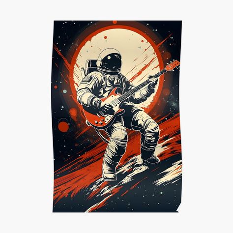 Astronaut Playing Guitar, Guitar Poster, Guitar Posters, Guitar Stickers, Astronauts In Space, Guitar Art, Tag Art, Playing Guitar, Cotton Paper