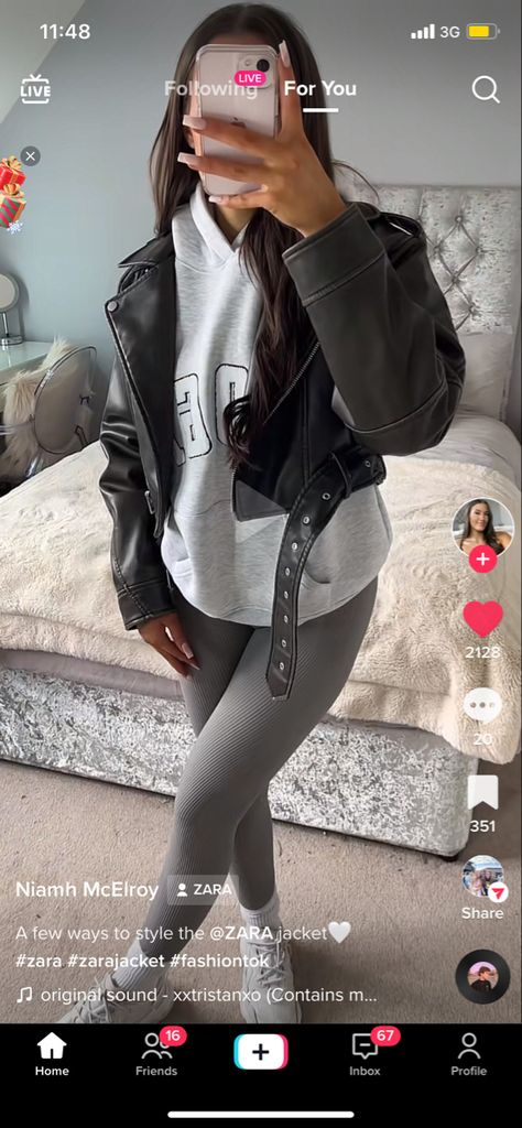 Katy Gibbs Outfits, Basic Outfits School, Cute Shopping Outfit, Leather Jacket Outfit Summer, Uk College Outfits, Grey Leather Jacket Outfit, Zara Leather Jacket Outfit, Zara Jacket Outfit, College Outfits Uk