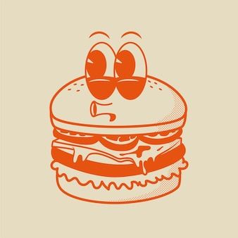 Cheese Character, Burger Character, Restaurant Branding Identity, Cheese Cartoon, Burger Vector, Burger Cartoon, Retro Mascot, Logos Vintage, Logos Retro