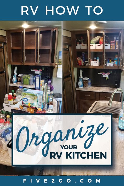 How To Organize Your RV Kitchen! We pull everything out of the kitchen cabinets, get rid of things we’ve never used, and reconfigure our storage to better fit how we use our kitchen. You’ll see how we handle our big, heavy, bulky items like the Instant Pot, our electric skillet, and our pots and pans. We also show how we decided to store our mixing bowls, paper products, and utensils. Plus we clean out our junk drawers! Camper Kitchen Cabinets, Organize Rv, Rv Kitchen Cabinets, Rv Kitchen Organization, Simple Organization, Rv Camping Checklist, Camper Kitchen, Pan Storage, Camper Organization