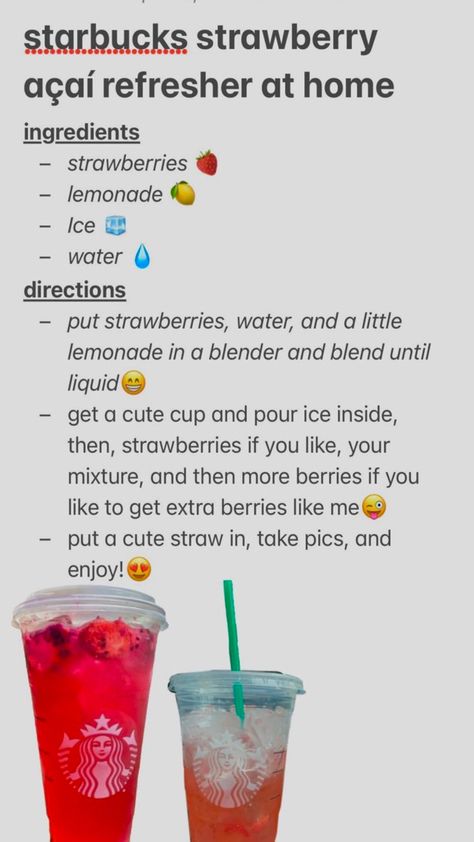 Starbucks Drinks At Home, Starbucks Strawberry Acai Refresher, Strawberry Acai Refresher, Starbucks Strawberry, Star Bucks, Drinks At Home, Strawberry Acai, Homemade Drinks, Starbucks Drinks