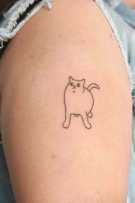 Simple Cat Tattoos #simpletattoo Cat Tattoo Funny, Funny Cat Tattoo, Simple Cat Tattoos, Small Cat Tattoo, Tattoos Black And White, Minimalistic Watercolor, Cat Tattoo Simple, See Tattoo, Cute Cat Tattoo