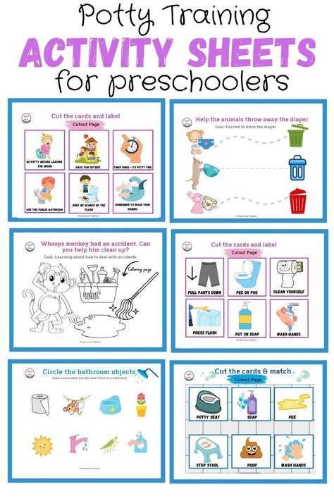 Check out these 20 activity sheets for kids that are designed to teach toddlers about potty training. This is the perfect activity book for toddlers to help make potty training fun! | Learning Binder | Quiet Book | Potty Training Tips | Worksheets for Kindergarten #busybook #pottytraining #activitysheets Potty Training Lesson Plan, Potty Training Activities Toddlers, Activity Sheets For Preschoolers, Potty Training Ideas, Free Potty Training Chart, Potty Training Printable, Potty Training Activities, Potty Training Regression, Potty Training Schedule