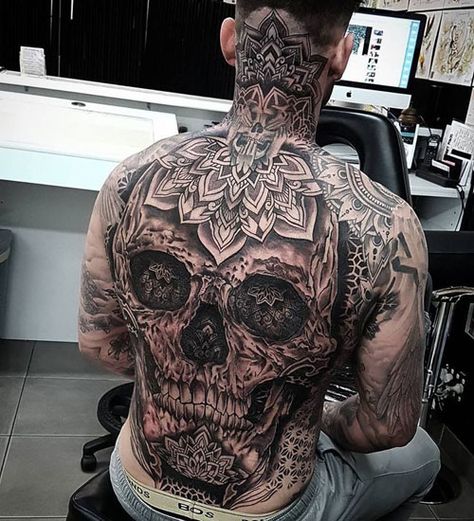 101 Best Skull Tattoos For Men - Tattoo ideas Backpiece Tattoo, Cool Back Tattoos, Back Piece Tattoo, Full Back Tattoos, Pieces Tattoo, Sugar Skull Tattoos, Back Tattoos For Guys, Geniale Tattoos, Cool Tattoos For Guys