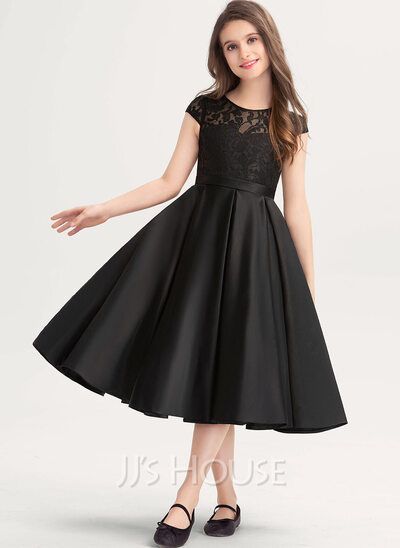 [£ 61.00] A-Line Scoop Neck Knee-Length Satin Lace Junior Bridesmaid Dress With Pockets (009217807) Scoop Neck Bridesmaid Dress, Bridesmaid Dresses Satin, Knee Length Bridesmaid Dresses, Bridesmaid Dressing Gowns, Junior Bridesmaid Dress, Two Piece Homecoming Dress, Lace Bridesmaid Dresses, Junior Bridesmaid Dresses, Dress Satin