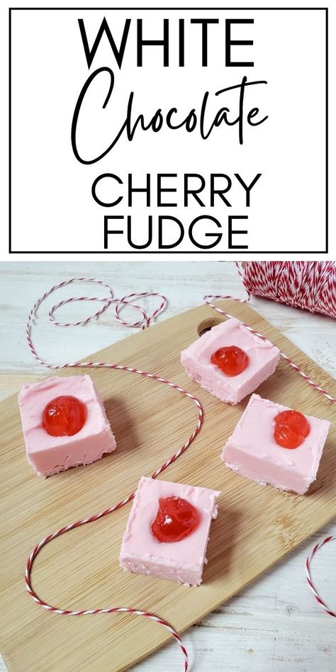 An easy fudge recipe, this homemade fudge is a 2 ingredient fudge. This cherry white chocolate fudge is one of my favorite fudge recipes easy to make! Chocolate Cherry Fudge, Fudge Ideas, Quick Christmas Dessert, Holiday Dessert Platter, Cherry Fudge, Holiday Fudge Recipes, White Chocolate Cherry, Holiday Fudge, White Chocolate Fudge