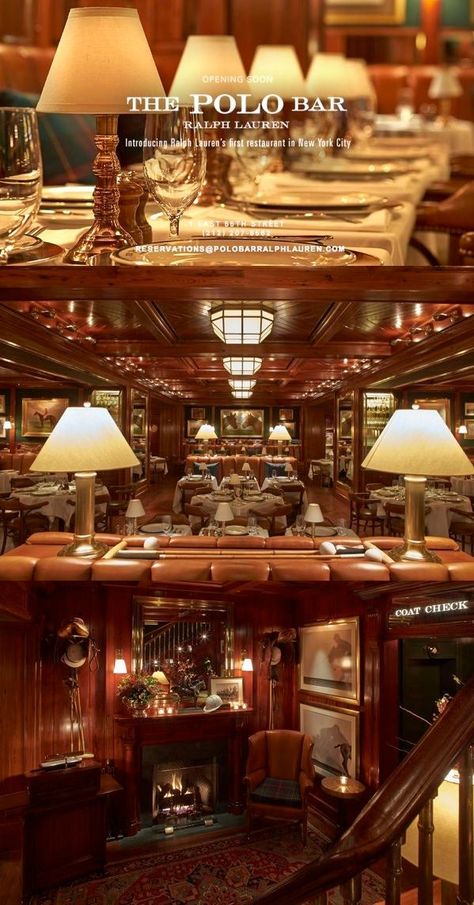 Ralph Lauren Bar, Ralph Lauren Restaurant, Ralph Lauren House, Polo Bar, Full Course Meal, Bar In Casa, Persian Carpets, Course Meal, Restaurant New York