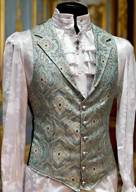 Shrine of Hollywood ARISTOCRAT VEST - EDWARDIAN BROCADE - GREEN edwardian goth gothic Men's Vests steampunk vampire vest victorian wedding Old Timey Clothes Men, Victorian Vest Mens, Historical Male Fashion, Formal Medieval Clothing Men, Victorian Men Clothes, Fancy Vest Outfits, Medieval Groom Attire, Victorian Man Outfit, Mens Fantasy Clothing