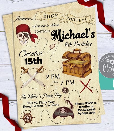 Birthday Pirate Party, Pirate Birthday Party Invitations, Pirate Party Invitations, Pirate Map, Pirate Birthday Invitations, Pirate Themed Birthday Party, Map Invitation, Pirate Invitations, Pirate Themed Birthday