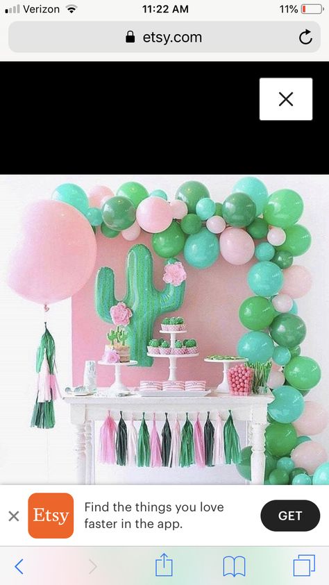 Prickly Pair Birthday Party, Pastel Cactus Party, Cactus First Birthday Girl, Pink And Green Cactus Party, Cactus Balloon, Cow Birthday Parties, Ideas Fiesta, Cactus Party, Mexican Birthday