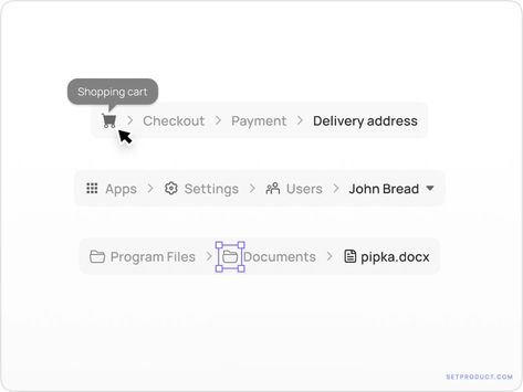 Breadcrumbs — is a composition of navigational links to reveal the current position in case of multi-level nested structure for a website, dashboard or application. Website Breadcrumbs Design, Ux Tips, Web Forms, Ui Elements, Design System, Use Case, Ui Kit, Bread Crumbs, Ui Design