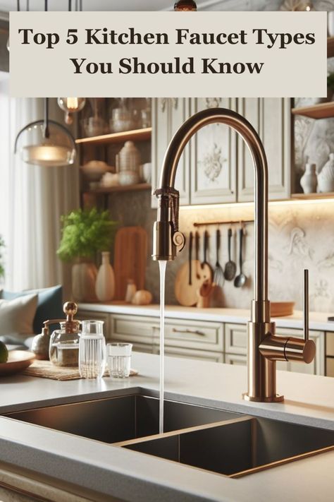 Dive into the world of kitchen faucets with our expertly curated list of the best faucet types for your culinary space. From pull-down to touchless, explore the latest trends and innovations that will elevate your kitchen to new heights of functionality and style. Farmhouse Faucet Kitchen, Island Sink Faucet, Modern Farmhouse Kitchen Faucet, Kitchen Faucet Styles, Copper Kitchen Faucets, Bronze Kitchen Faucet, Touch Kitchen Faucet, Types Of Kitchen, Wall Mount Kitchen Faucet