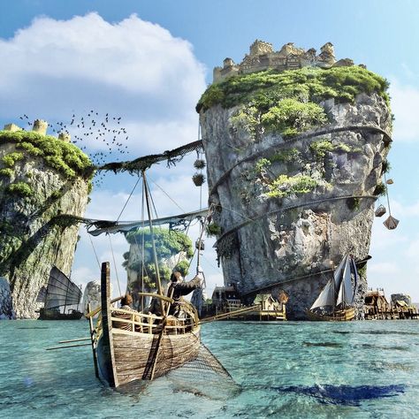 Décor Steampunk, Pirate Island, Fantasy Island, Location Inspiration, Fantasy City, Fantasy Setting, Fantasy Places, Fantasy Art Landscapes, Fantasy Concept Art