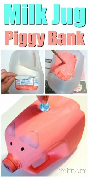 This is a guide about making a gallon milk jug piggy bank. A gallon milk jug is perfect for making a cute piggy bank. Milk Jug Recycle Project, Gallon Milk Jugs Ideas, Recycle Milk Jugs, Gallon Milk Jug Crafts, Milk Gallon Crafts, Gallon Jug Crafts, Gallon Jugs Crafts, Recycled Art Projects For Kids, Recycled Milk Jug Crafts