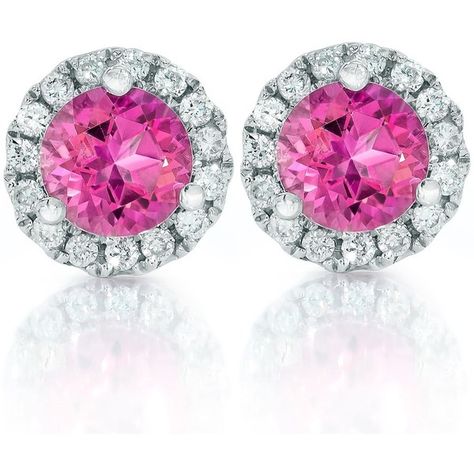 1ct Pink Topaz & Diamond Halo Studs 18k White Gold ($450) ❤ liked on Polyvore featuring jewelry, earrings, white, pink topaz earrings, 18k earrings, white gold jewelry, stud earrings and pink topaz stud earrings Pink Topaz Earrings, Diamond Color Grade, Earrings Round, Pink Topaz, White Gold Jewelry, Round Stud Earrings, White Gold Earrings, Earrings White, Earring Jewelry