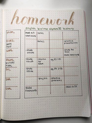 Bullet Journal Homework, Homework Journal, Cazzie David, Study Planning, 1000 Word Essay, Homework Planner, School Journals, Study Planner Printable, Journal Inspiration Writing