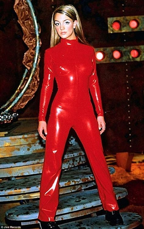 Oops! Britney rocked a similar look back in the day for her smash-hit pop track ... Red Jumpsuits Outfit, Britney Spears Gimme More, Britney Spears Costume, Red Catsuit, Britney Spears Outfits, 00s Mode, Oops I Did It Again, I Did It Again, Popular Songs