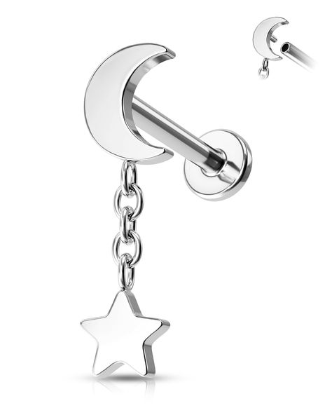 PRICES MAY VARY. [Design] This 16G Cartilage Earring Adopted the Cute Moon and Star Element, Adopted the Dangle Chain Design, Dainty and Cute, Suitable for your Daily Makeup and Outfit with no Difficulty. [Gauge Size] 16G = 1.2MM; Barbell Length: 8MM; Internally Threaded and Flat Back Design, Easy to Wear on and Take off. Comfortable to Wear even your Sleep Time. [Material] This Dangle Chain Cartilage Earring is made of the G23 Solid Titanium and the Clear CZ Material, Hypoallergenic, Friendly t Helix Earrings Stud, Medusa Piercing Jewelry, Double Helix Piercing, Internally Threaded Jewelry, Tragus Helix Piercing, Lip Piercing Jewelry, Industrial Earrings, Tragus Piercing Jewelry, Helix Jewelry