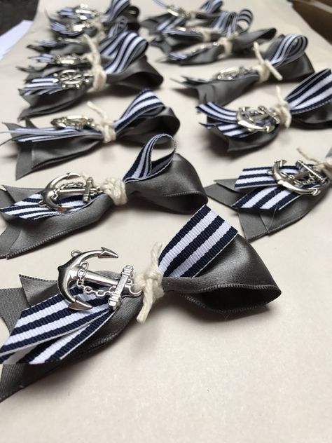 Nautical BoutonniereWedding Boutonniere Ship's Wheel Nautical Boutonniere, Nautical Restaurant, Wedding Boutineers, Mens Brooch, Coastal Party, Corsages Wedding, Beach Bouquet, Anchor Wedding, Honeymoon Cruise