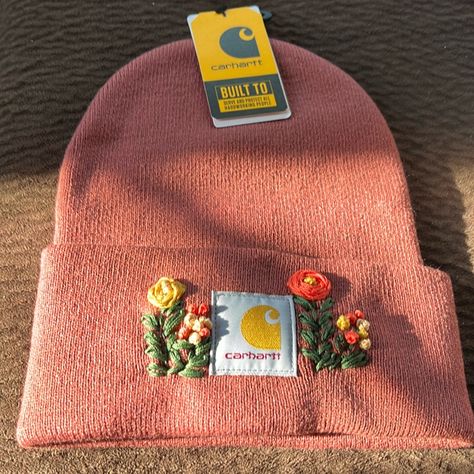 Nwt Hand Embroidered Beanie Hat. Carhartt Brand. Carhartt Hat, Sox Hat, Embroidered Beanie, Carhartt Women, Beanie Hat, Cute Crochet, Beanie Hats, Hand Embroidered, Hand Embroidery