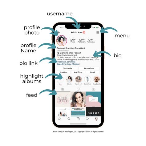 Ep 51: How To Set Up Your Instagram Brand Profile For Growth | By Kristin Korn Profile Optimization Instagram, Brand Profile, Instagram Brand, Social Media Marketing Instagram, Instagram Names, Marketing Instagram, Instagram Hashtags, Facebook Business, Business Profile