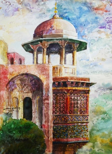 Mashkoor Raza Lahore Painting Art, Lahore Painting, Mandir Painting, Indian Sketches, Rajasthan Painting, Aqsa Mosque, Pakistani Art, Mughal Art Paintings, Architecture Drawing Sketchbooks