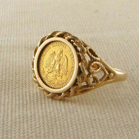 Diamond Ornaments, Gold Coin Jewelry, Mexican Eagle, Gold Coin Ring, Pink Diamonds Engagement, Cool Rings For Men, Roman Jewelry, Antique Gold Jewelry, Gold Rings Fashion