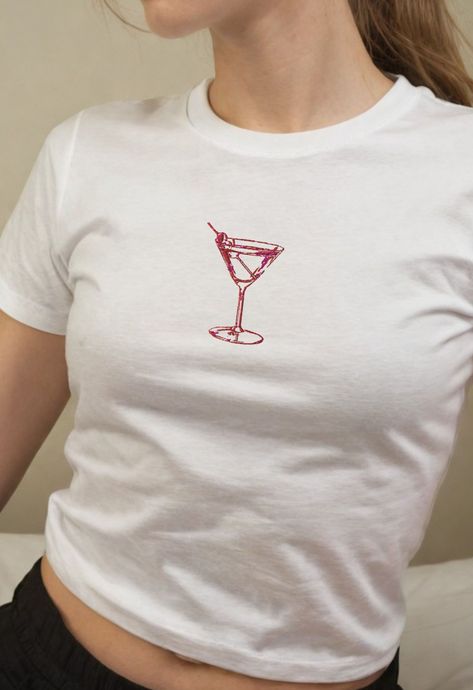 Embroidered martini baby tee, dirty martini y2k baby tee, embroidered gift, gift for her, aesthetic too by TrueRetro on Etsy Baby Tees Aesthetic, Tshirt Motive, Embroidered Martini, Y2k Fashion Trends, Indie Kid Style, Y2k Tees, Her Aesthetic, Style Année 90, Model Rock