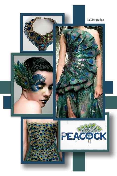 Peacock Inspiration Board Fashion, Peacock Inspiration Board, Fashion Show Mood Board, Peacock Dress Design Illustration, Fashion Show Themes Ideas Inspiration, Fashion Show Themes Ideas For College, Peacock Mood Board, Peacock Illustration Design, Peacock Dress Design