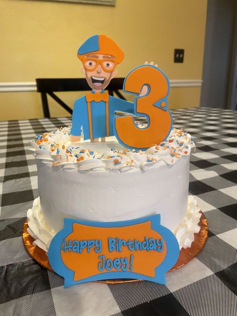 Blippi Birthday Cake I made this cake for a coworkers little boy. When she asked me to make a “Blippi” cake I had no... 3rd Birthday Cakes For Boys, Blippi Birthday Cake, Toddler Birthday Cakes, Whiskey Cake, Boy Birthday Party Themes, 3rd Birthday Cakes, Boy Birthday Cake, Birthday Printables, Cakes For Boys