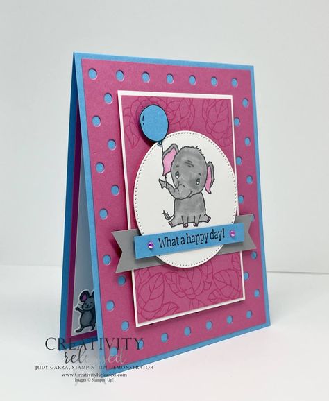 Elephant Parade Cards, Stampin Up Elephant Parade, Simple Card Designs, Elephant Parade, Handmade Elephant, Elephant Birthday, Mary I, Creative Challenge