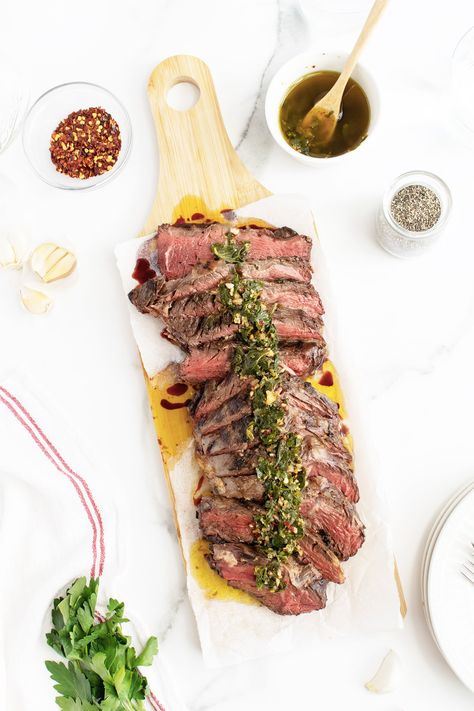 Grilled Flank Steak With Chimichurri, Flank Steak With Chimichurri Sauce, Flank Steak With Chimichurri, American Meals, Flank Steak Chimichurri, Steak With Chimichurri, Steak With Chimichurri Sauce, Mexican Entrees, Beef Entrees